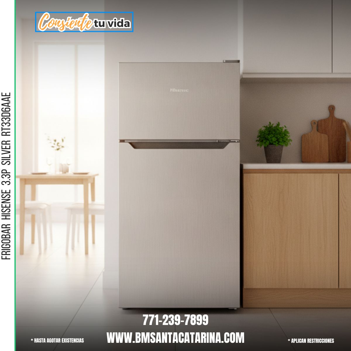 FRIGOBAR HISENSE 3.3P SILVER RT33D6AAE