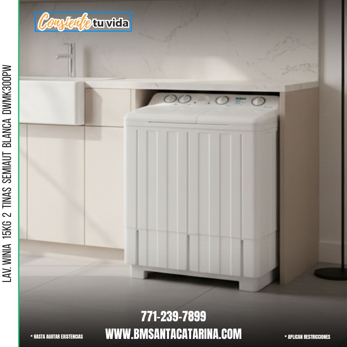 LAV. WINIA  15KG  2  TINAS  SEMIAUT  BLANCA  DWMK300PW
