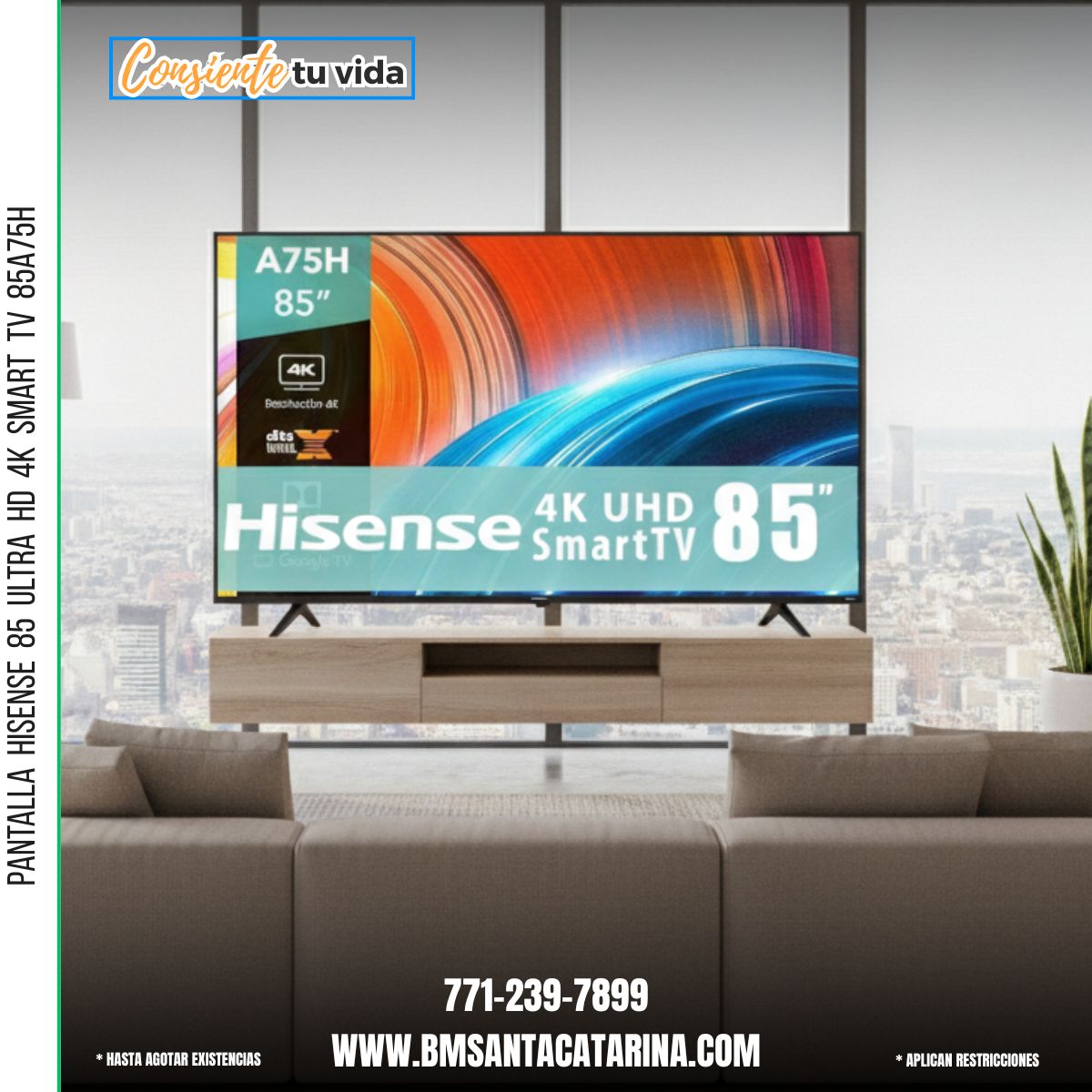 PANTALLA  HISENSE  85  ULTRA  HD  4K  SMART  TV  85A75H